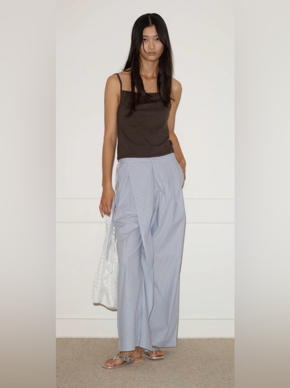 Deiji Studios Double Layer Striped Wide-Leg Pant in Light Blue
